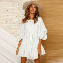 Carica l'immagine nel visualizzatore di Gallery, Abito da donna con scollo a O e maniche a campana Camicia da donna a righe