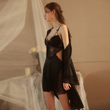 Load image into Gallery viewer, Sexy Steel Ring Push Up Bra Lace Backless Spaghetti Homewear Set