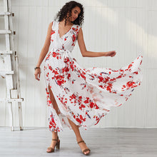 Laden Sie das Bild in den Galerie-Viewer, Sleeveless V Neck Belted Maxi Floral Dress