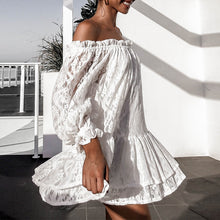 Carica l'immagine nel visualizzatore di Gallery, nuovo vestito corto in pizzo con volant e maniche lunghe a spalle scoperte sexy da donna amazon miglior vendita autunno primavera vestito