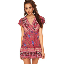 Charger l'image dans la galerie, short sleeve sexy V-neck bohemian floral dress