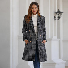 Charger l'image dans la galerie, Black Grey Plaid Midi Blazer