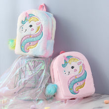 Load image into Gallery viewer, Kids Little Girls Unicorn Cute Cartoon Embroidered Plush Schoolbags Casual Backpack