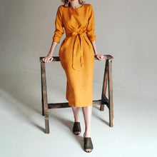 Carica l'immagine nel visualizzatore di Gallery, Abito casual a tubino midi in lino a maniche lunghe