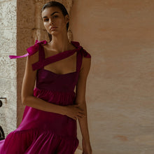 Carica l'immagine nel visualizzatore di Gallery, Abito bohémien asimmetrico con volant e cinturino a fiocco