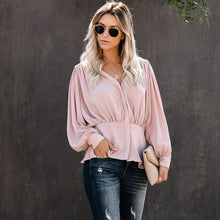 Загрузить изображение в средство просмотра галереи, Elegant long sleeve ruffle peplum buttoned blouse for women