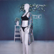 Laden Sie das Bild in den Galerie-Viewer, Long Printed Floral Dot Quarter Sleeve Loose Kimono Beachwear Cover Up