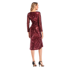 Cargar imagen en el visor de la galería, Sequin Long Sleeve High Slit Fashion Dress
