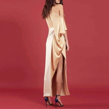 Load image into Gallery viewer, Satin One Shoulder Asymmetrical Slit Evening Dress
