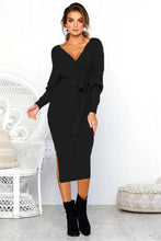 Cargar imagen en el visor de la galería, 5-color Sexy V Neck Long Sleeve Knitwear Dress with Belt