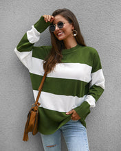 Charger l'image dans la galerie, pullover round neck long sleeve casual stripped woman sweater winter