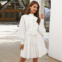 Загрузить изображение в средство просмотра галереи, 2020 elegant vintage long sleeve British court style short white latest party cotton designs formal wear women office dress