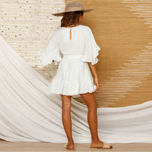 Carica l'immagine nel visualizzatore di Gallery, Abito da donna con scollo a O e maniche a campana Camicia da donna a righe