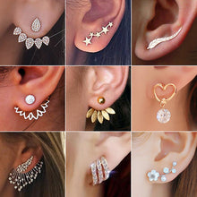 Загрузить изображение в средство просмотра галереи, Crystal Sweetheart Pendant Asymmetrical Leaves Ear-hook Stud Earrings