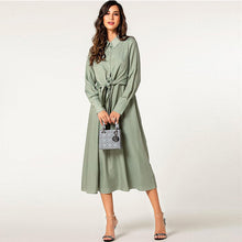 Charger l'image dans la galerie, Ladies Hot Sale Fashion Elegant Long Sleeve Front Tie Bow Flare Casual Shirt Dress with Back Elasticity