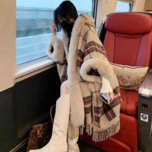 Load image into Gallery viewer, Autumn Winter Faux Fur Hooded Poncho Tweed Plus Size Cloak Coat