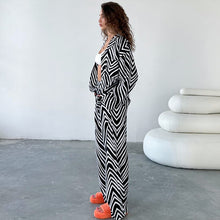 Load image into Gallery viewer, Oversized Black White Stripe Shirt Pants Two Piece Set Casual Homewear Set
