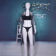 Laden Sie das Bild in den Galerie-Viewer, Long Printed Floral Dot Quarter Sleeve Loose Kimono Beachwear Cover Up