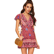 Charger l'image dans la galerie, short sleeve sexy V-neck bohemian floral dress