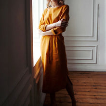 Carica l'immagine nel visualizzatore di Gallery, Abito casual a tubino midi in lino a maniche lunghe