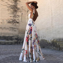 Carica l'immagine nel visualizzatore di Gallery, Vestito estivo casual da donna con scollo a V, maniche a cappuccio, schiena scoperta, abito lungo stampato in stile bohémien per signora
