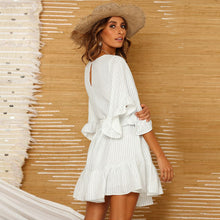 Carica l'immagine nel visualizzatore di Gallery, Abito da donna con scollo a O e maniche a campana Camicia da donna a righe