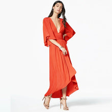 Charger l'image dans la galerie, solid color deep v neck boho high split lantern sleeve dress