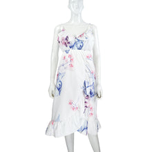 Carica l'immagine nel visualizzatore di Gallery, Abito casual asimmetrico a vita alta con volant floreali e scollo a V profondo senza schienale in gravidanza