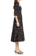 Carica l'immagine nel visualizzatore di Gallery, Abito casual midi svasato in cotone con stampa floreale e maniche a tre quarti