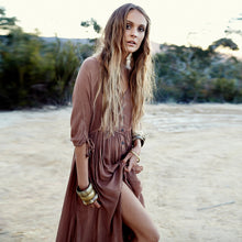 Charger l'image dans la galerie, Lady Wear Half Sleeves Casual Drawstring Single Breasted Dresses Women Clothing Maxi Dress