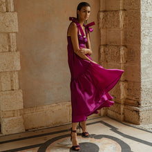Carica l'immagine nel visualizzatore di Gallery, Abito bohémien asimmetrico con volant e cinturino a fiocco