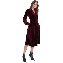 Charger l'image dans la galerie, Gorgeous Velvet V Neck A-Line Long Sleeve Burgundy Dress