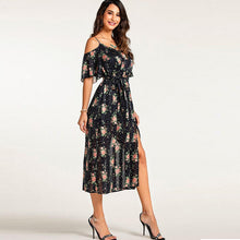 Charger l'image dans la galerie, New arrival floral printing spaghetti strap split sexy boho beach holiday casual lady wear summer women long dress with belt