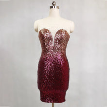 Загрузить изображение в средство просмотра галереи, Sexy hot stylish transparent rhinestone gradient lady mini evening banquet sequin bodycon party dress