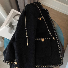 Load image into Gallery viewer, Woman Spring Autumn Black Weave Gold Bordering Round Neck Tweed Jacket