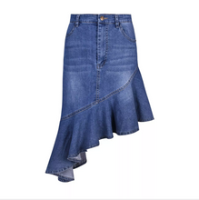 Load image into Gallery viewer, ruffle women blue mini denim skirt