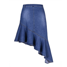 Load image into Gallery viewer, ruffle women blue mini denim skirt