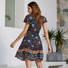 Charger l'image dans la galerie, short sleeve sexy V-neck bohemian floral dress