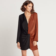 Load image into Gallery viewer, long sleeve short contrast color satin blazer dress