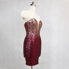 Загрузить изображение в средство просмотра галереи, Sexy hot stylish transparent rhinestone gradient lady mini evening banquet sequin bodycon party dress