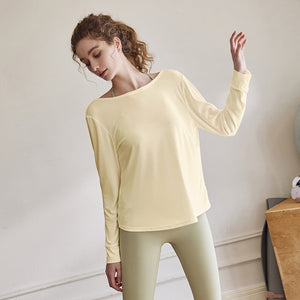 2022 Autumn Winter Fashion Yoga Cover Up Loose Backless Breathable Long Sleeve Gym T shirts