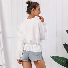 Load image into Gallery viewer, 3 colors long sleeve ruffled hem blouse