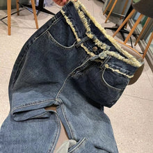 Load image into Gallery viewer, American Style Vintage Raw Hem Women Wide Leg Straight Jeans