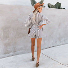 Загрузить изображение в средство просмотра галереи, Stripe Print V Neck Bat Sleeve Korean Women Fashion Jumpsuit
