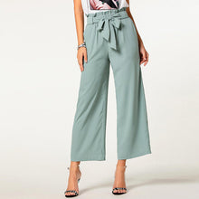 Load image into Gallery viewer, hot sell new design leisure green ladies long pants belted elastic high waisted wide leg trousers female clothes