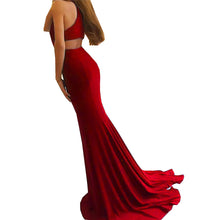 Carica l'immagine nel visualizzatore di Gallery, Vestiti da donna sexy senza maniche con scollo all'americana, attillato, traforato, strascico, abito da sera solido