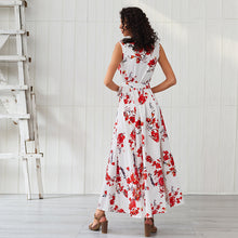 Laden Sie das Bild in den Galerie-Viewer, Sleeveless V Neck Belted Maxi Floral Dress