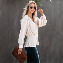 Загрузить изображение в средство просмотра галереи, Elegant long sleeve ruffle peplum buttoned blouse for women