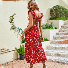 Carica l'immagine nel visualizzatore di Gallery, Abito casual midi con volant e scollo quadrato a pois