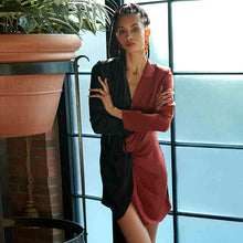 Load image into Gallery viewer, long sleeve short contrast color satin blazer dress